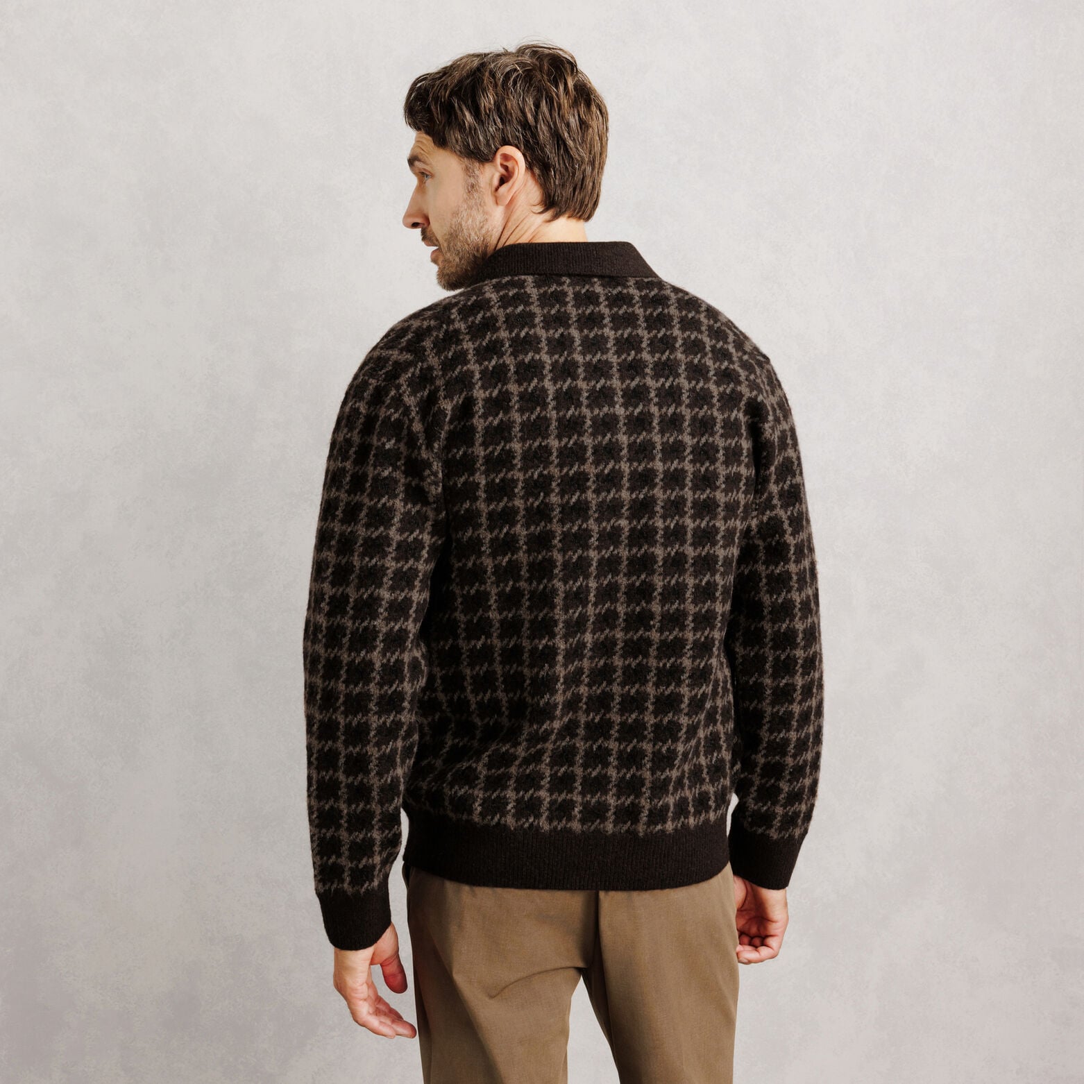 Gilet zipp&eacute; col chemise pied de poule