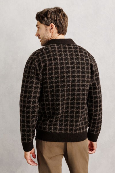 Gilet zipp&eacute; col chemise pied de poule