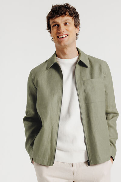 Vest visgraat met hemdskraag en rits, 100% linnen