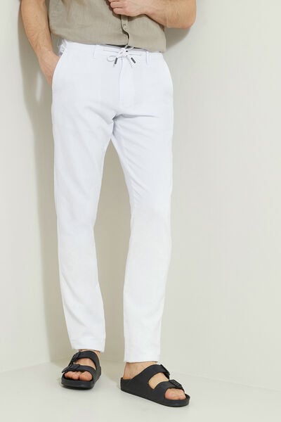 Pantalon en coton lin avec cordon de serrage Blanc