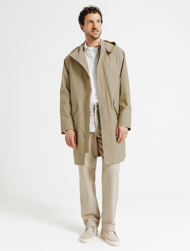 Parka longue boutonn&eacute;e &agrave; capuche