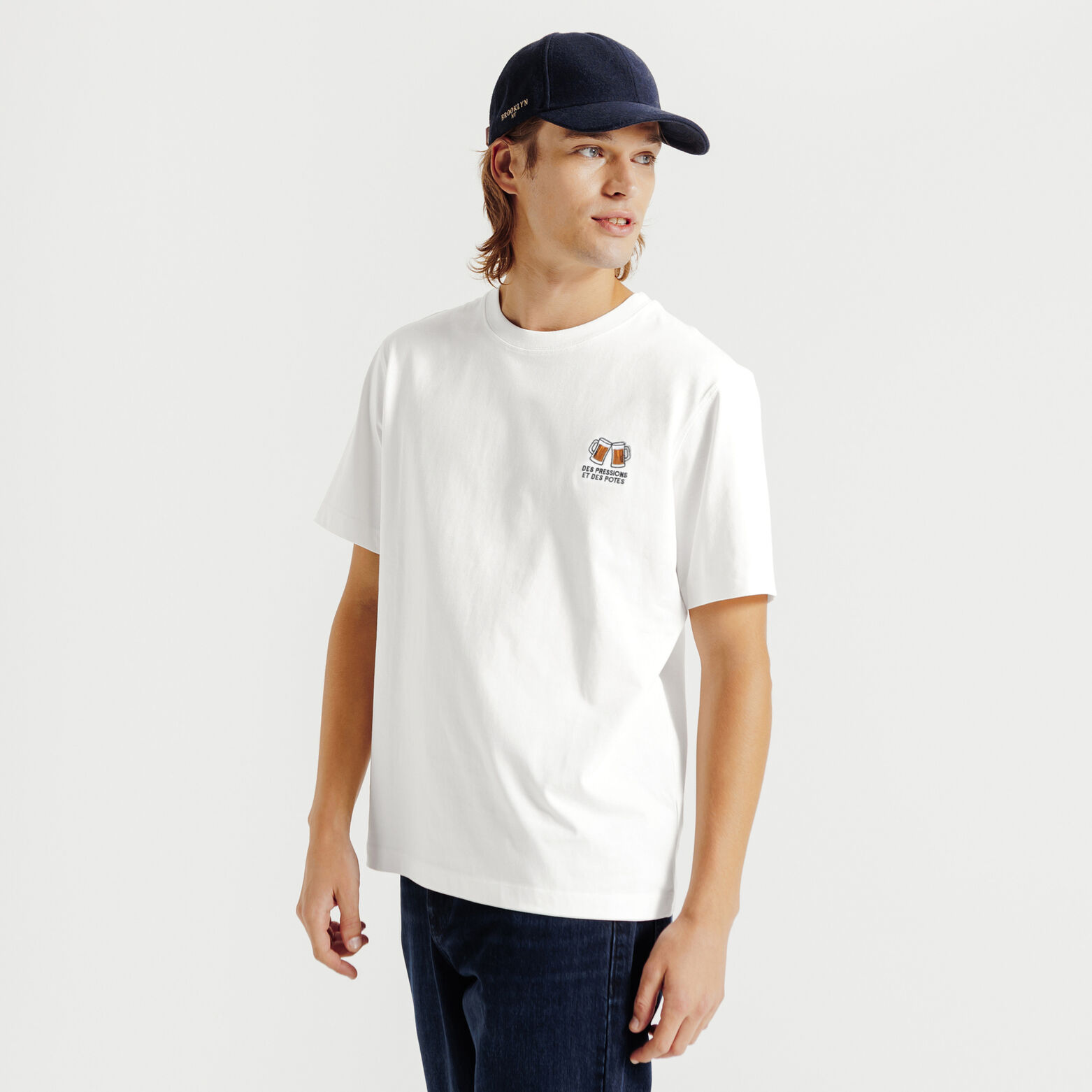 Tee shirt brodé poitrine en coton