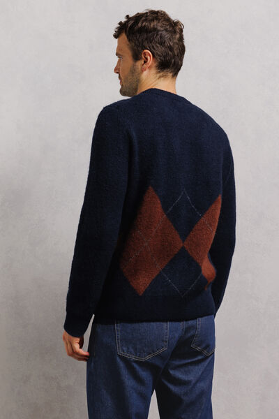 Pull col rond jacquard carreaux argyle