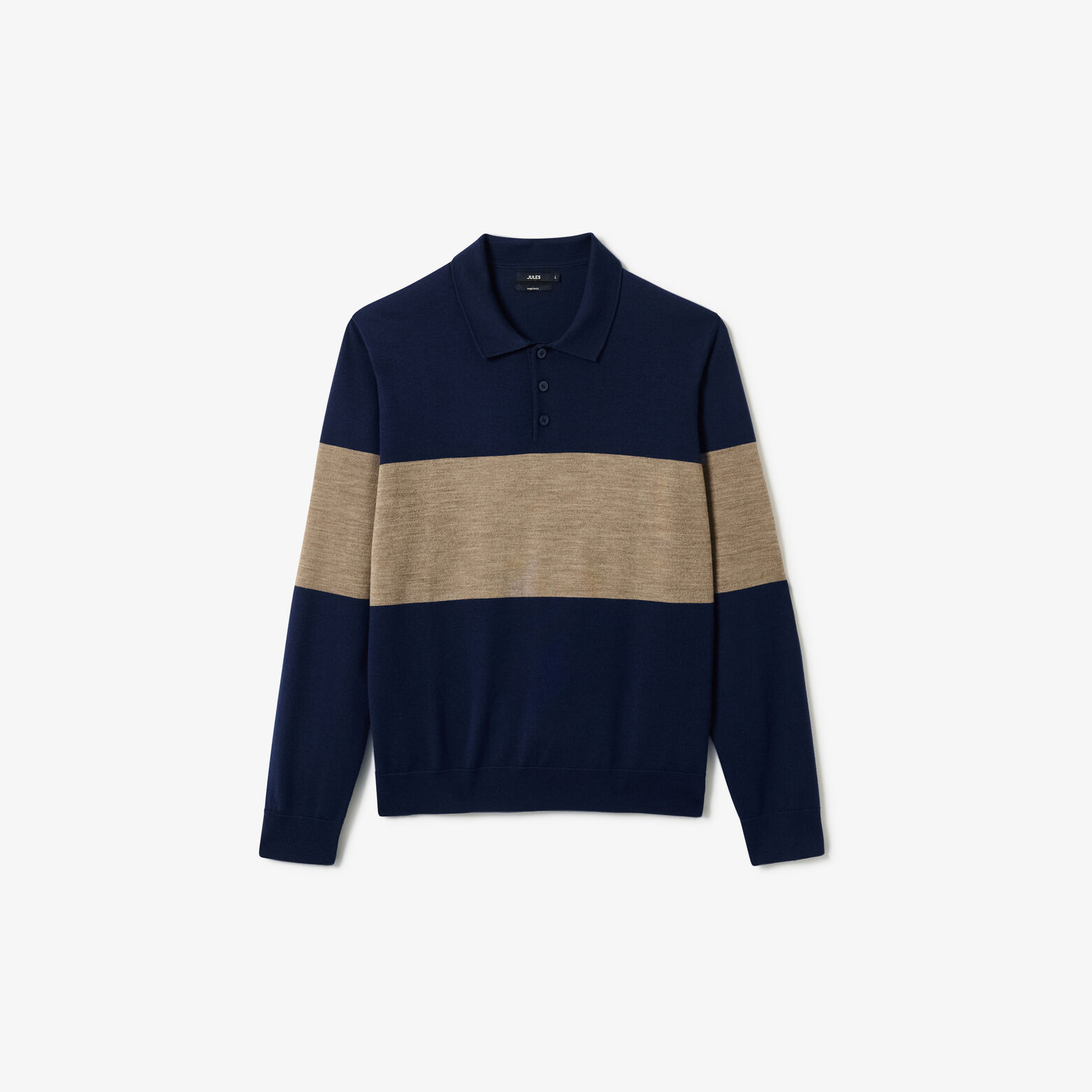 Pull col polo boutonn&eacute; 100% m&eacute;rinos