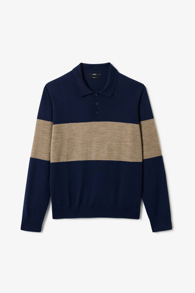 Pull col polo boutonn&eacute; 100% m&eacute;rinos