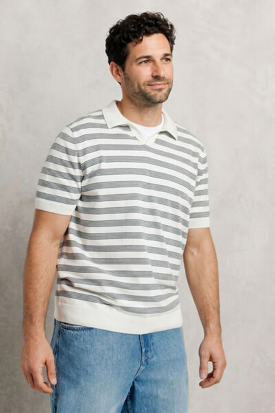 Gestreepte trui korte mouwen met resort polokraag