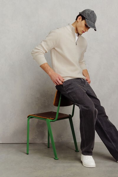 Pull col montant zipp&eacute; gaufr&eacute;