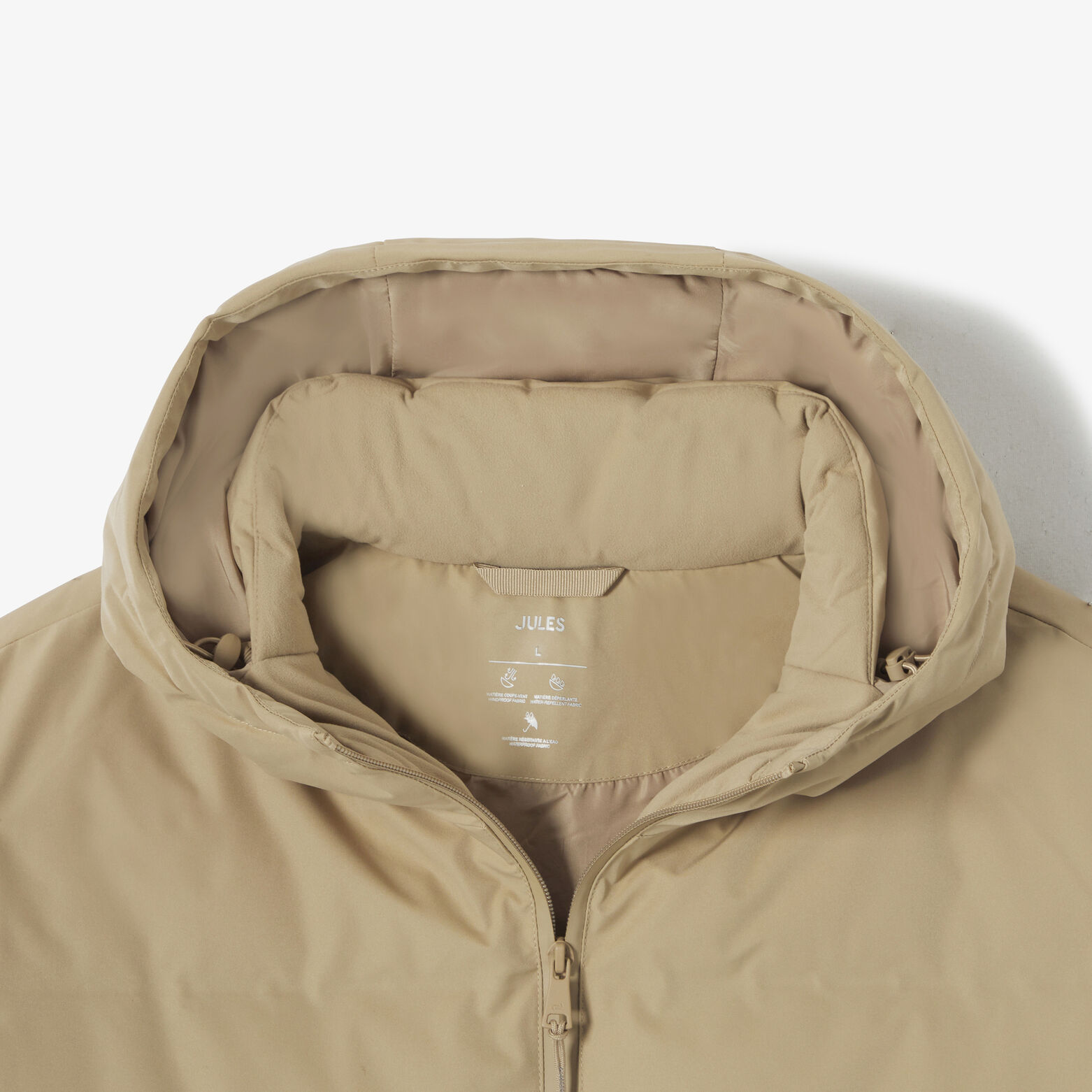 Gewatteerde donsjas met kap en rits