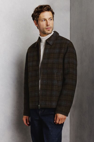 Blouson contenant de la laine col chemise zipp&eacute;
