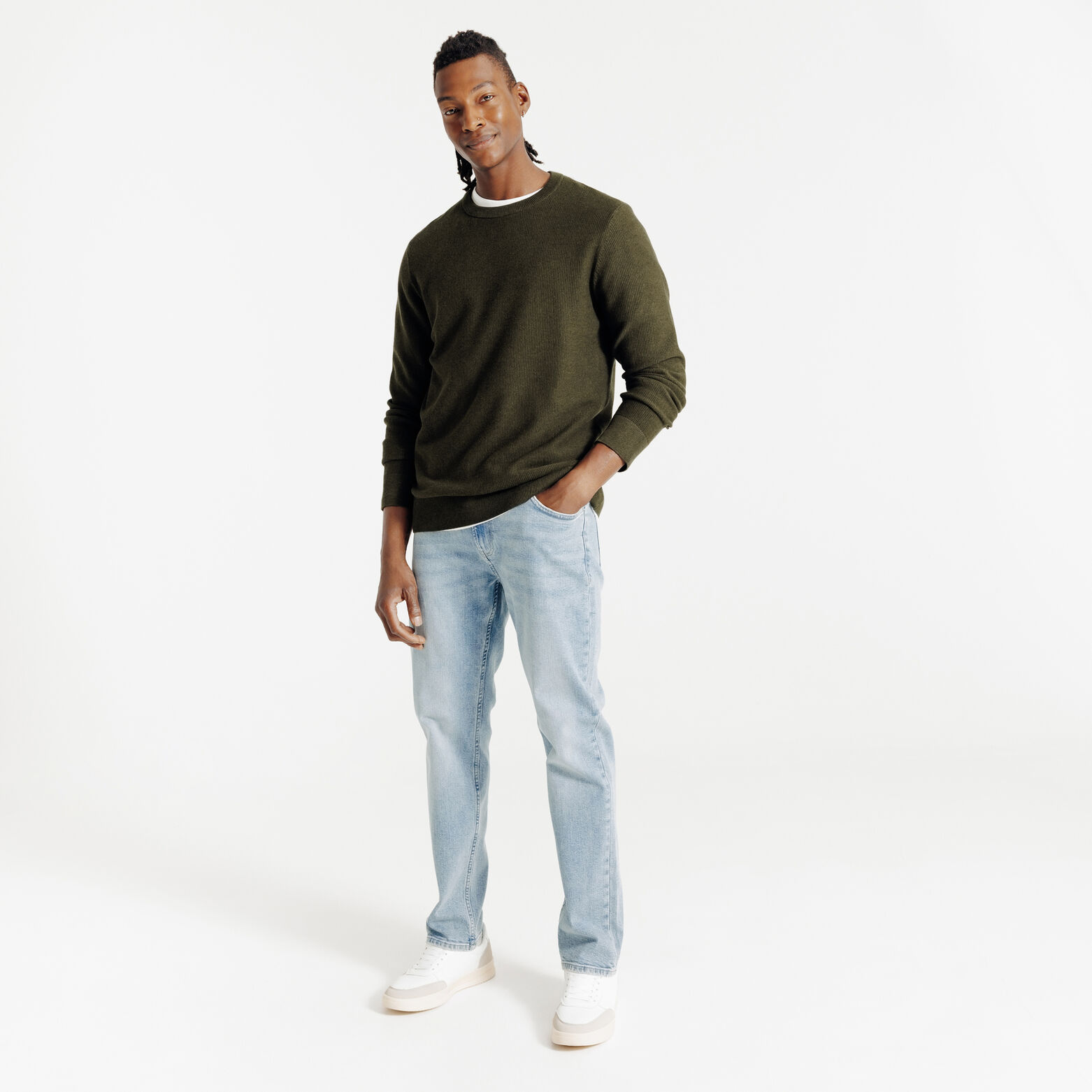 Pull col rond jeux de points fantaisie