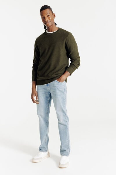 Pull col rond jeux de points fantaisie