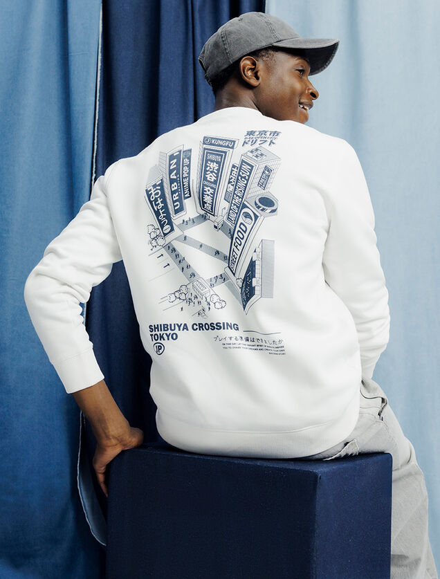 Sweater met ronde hals en print op voor-en achterk