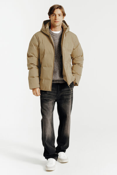 Gewatteerde donsjas met kap en rits