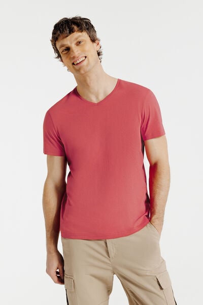 Basic T-shirt met V-hals in biokatoen
