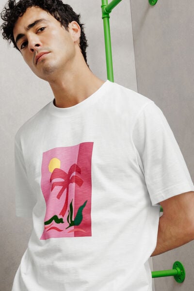 Tee shirt mati&egrave;re flamm&eacute;e imprim&eacute; devant