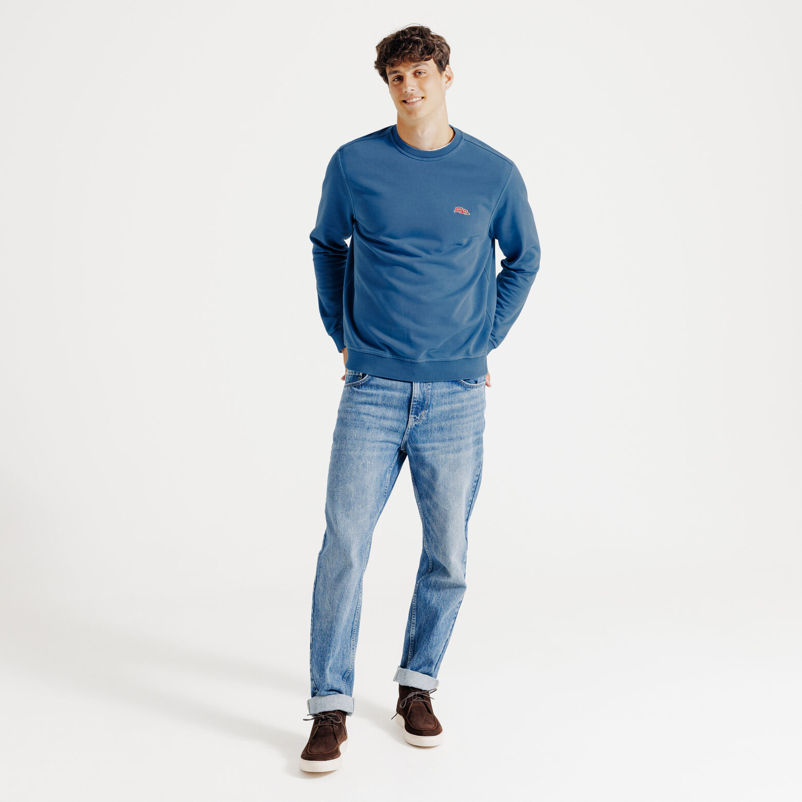 Sweat col rond effet délavé patch