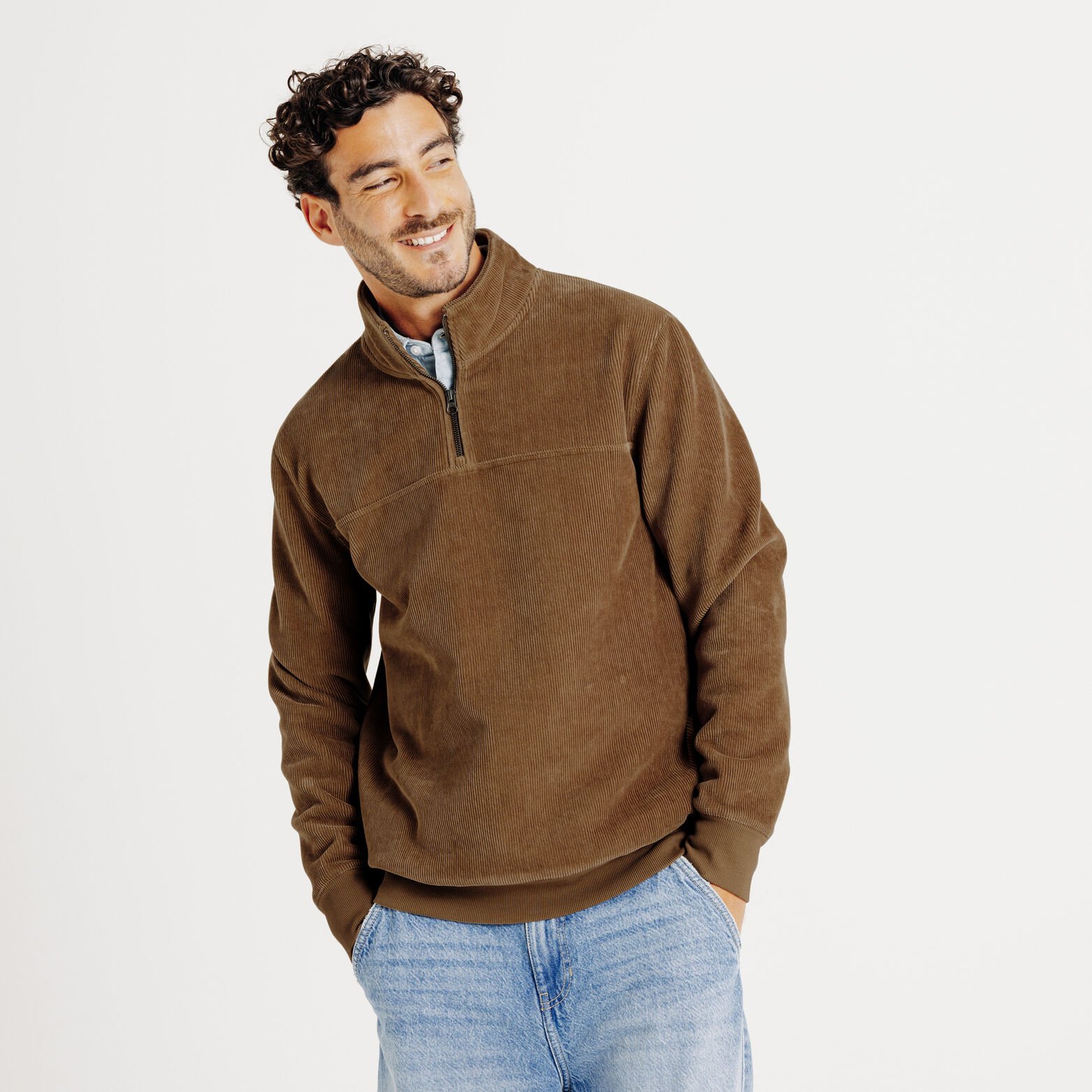 Sweater met opstaande ritskraag in fluweel