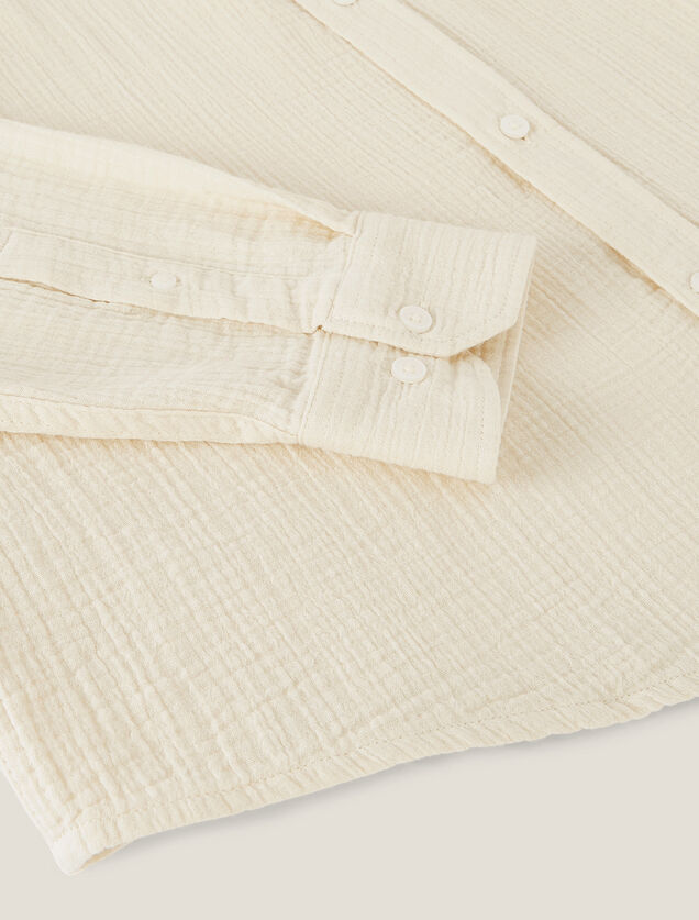 Chemise en gaze de coton unie col boutonn&eacute;