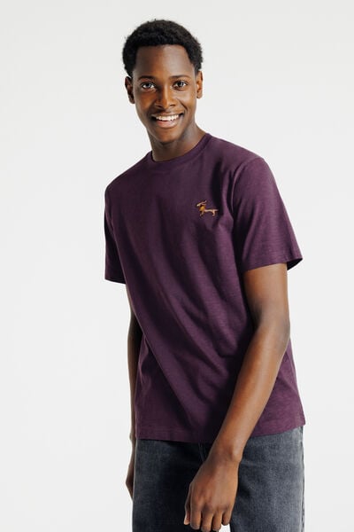 T-shirt in gevlamde stof met borduursel op de bors