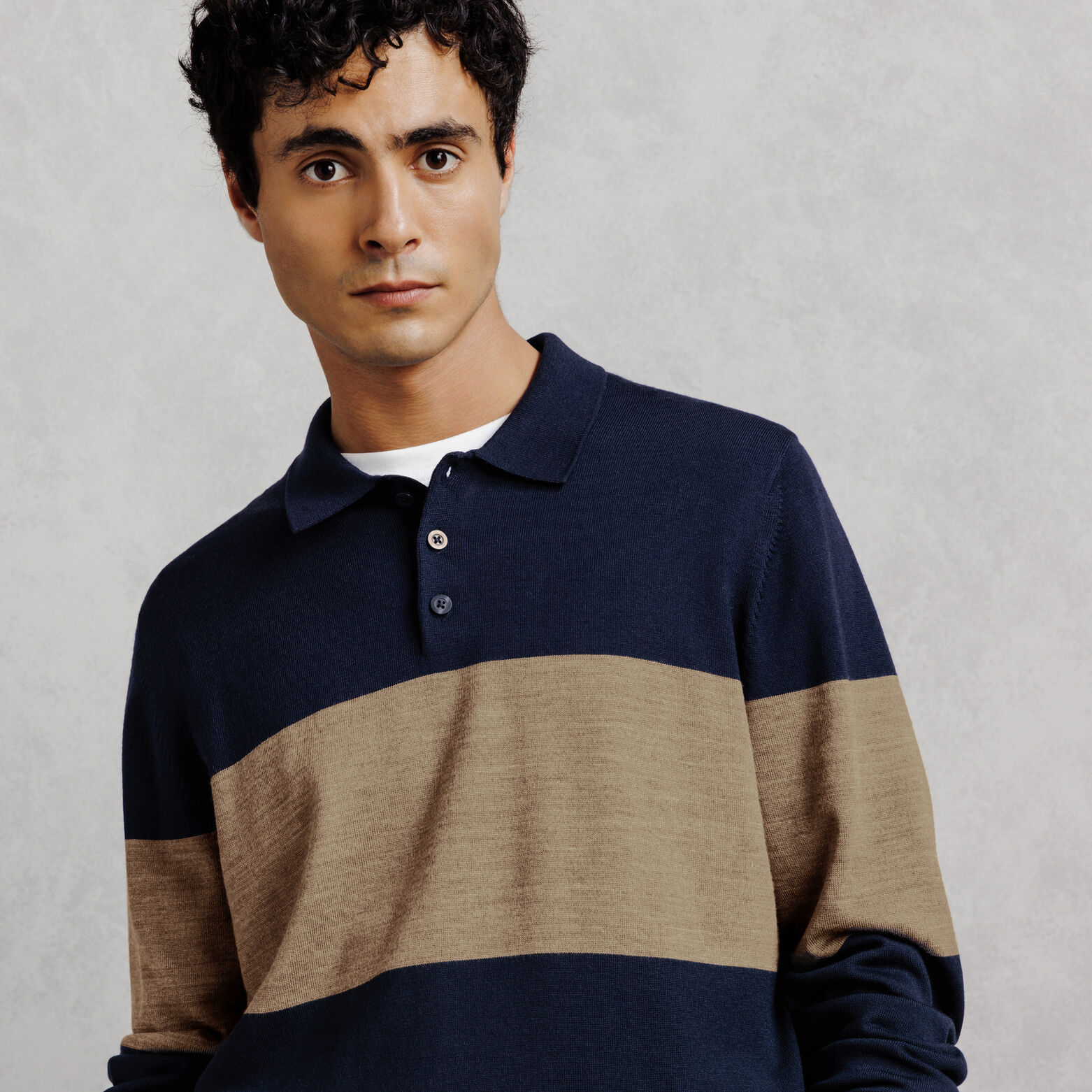 Pull col polo boutonn&eacute; 100% m&eacute;rinos