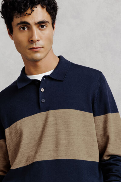 Pull col polo boutonn&eacute; 100% m&eacute;rinos