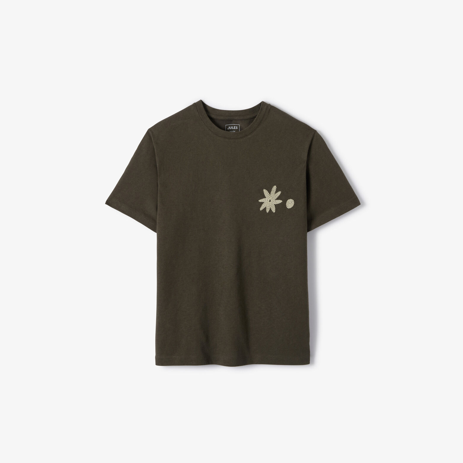 Tee shirt col rond brod&eacute; fleur poitrine