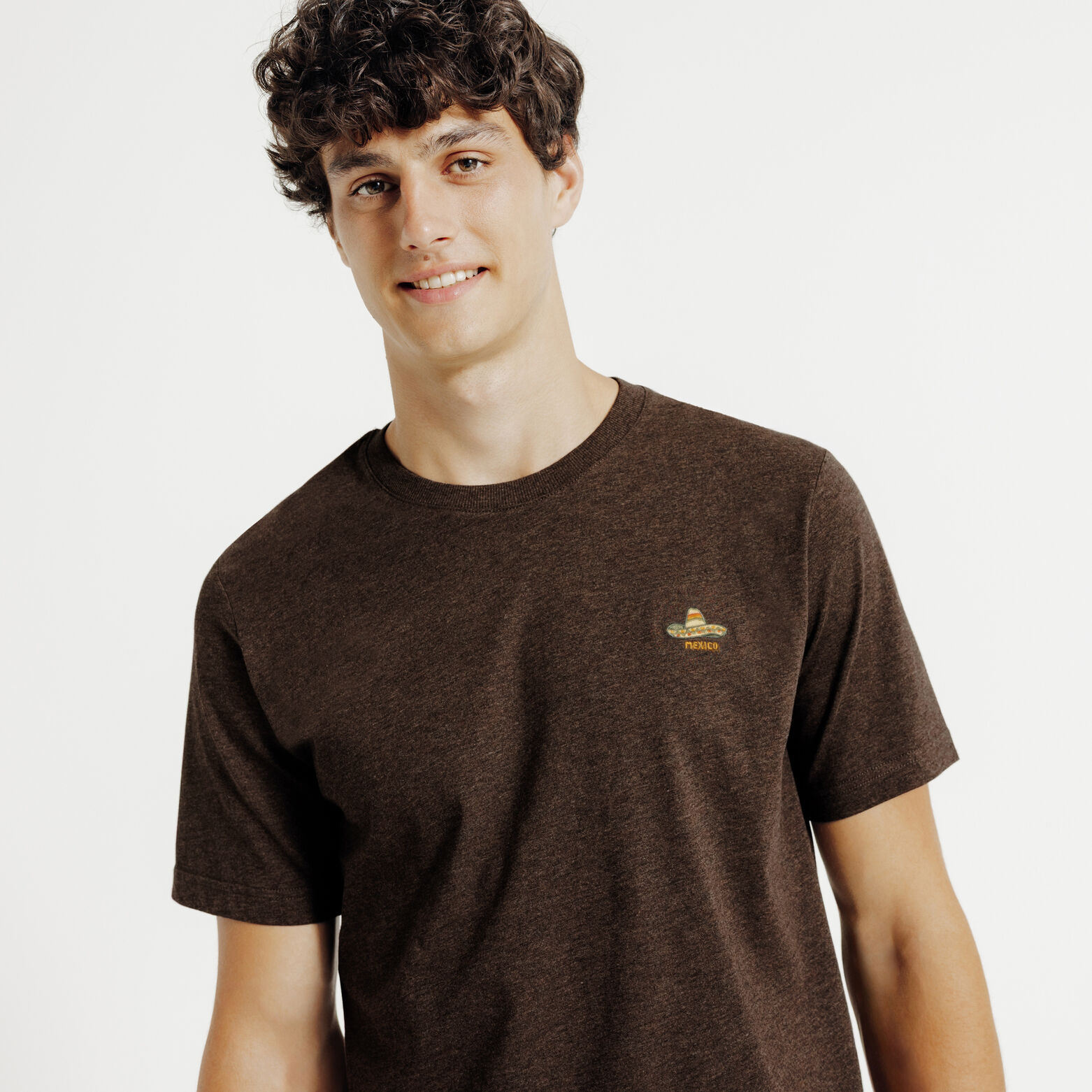 Geborduurd t-shirt ronde hals in gemêleerde stof