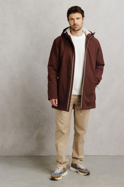 Parka longue &agrave; capuche doubl&eacute;e en sherpa