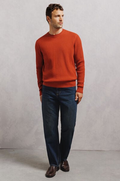 Pull col rond 100% coton point fantaisie