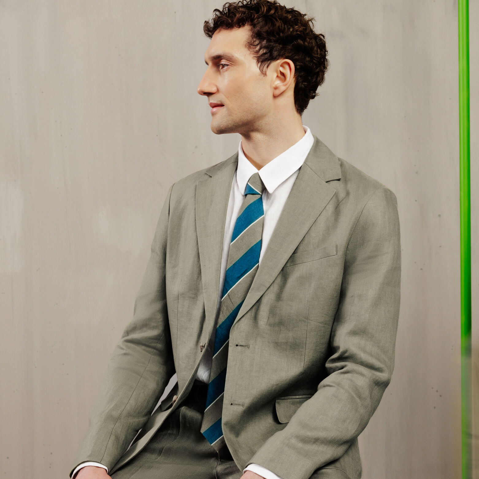 Veste de costume confort motif chevron 100% lin