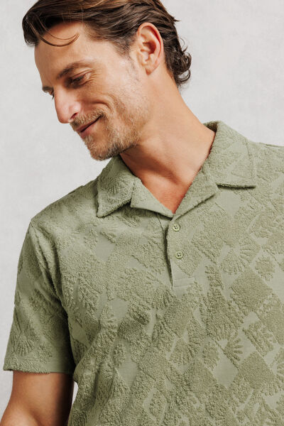 Polo manches courtes col requin &eacute;ponge jacquard
