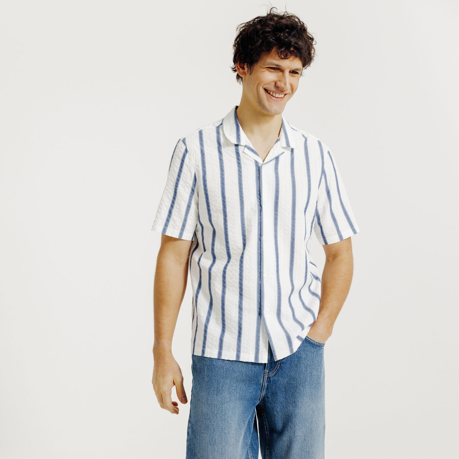 Gestreept hemdje in seersucker katoen