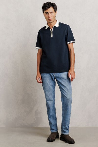 Polo manches courtes col zipp&eacute; gaufr&eacute;