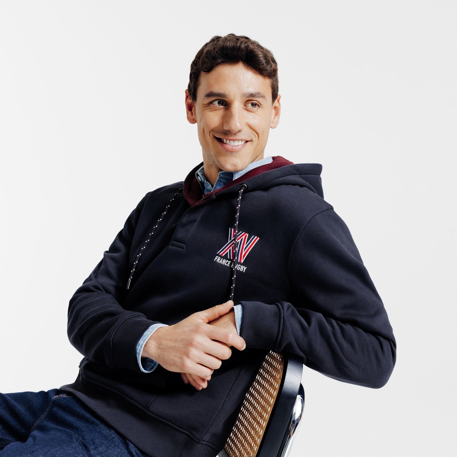 Sweat &agrave; capuche brod&eacute; licence France Rugby