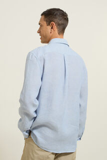 Chemise en lin regular col boutonn&eacute;