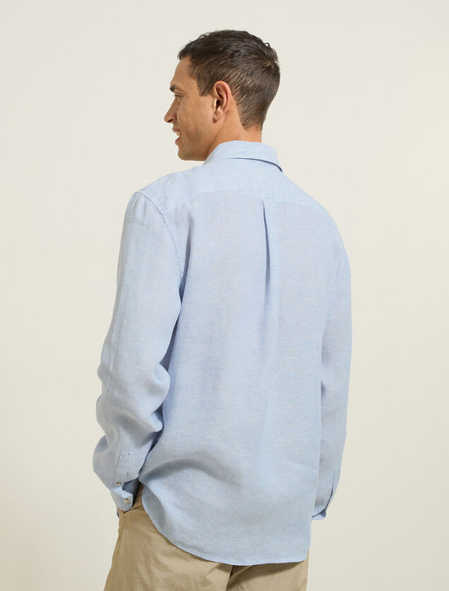 Chemise en lin regular col boutonn&eacute;