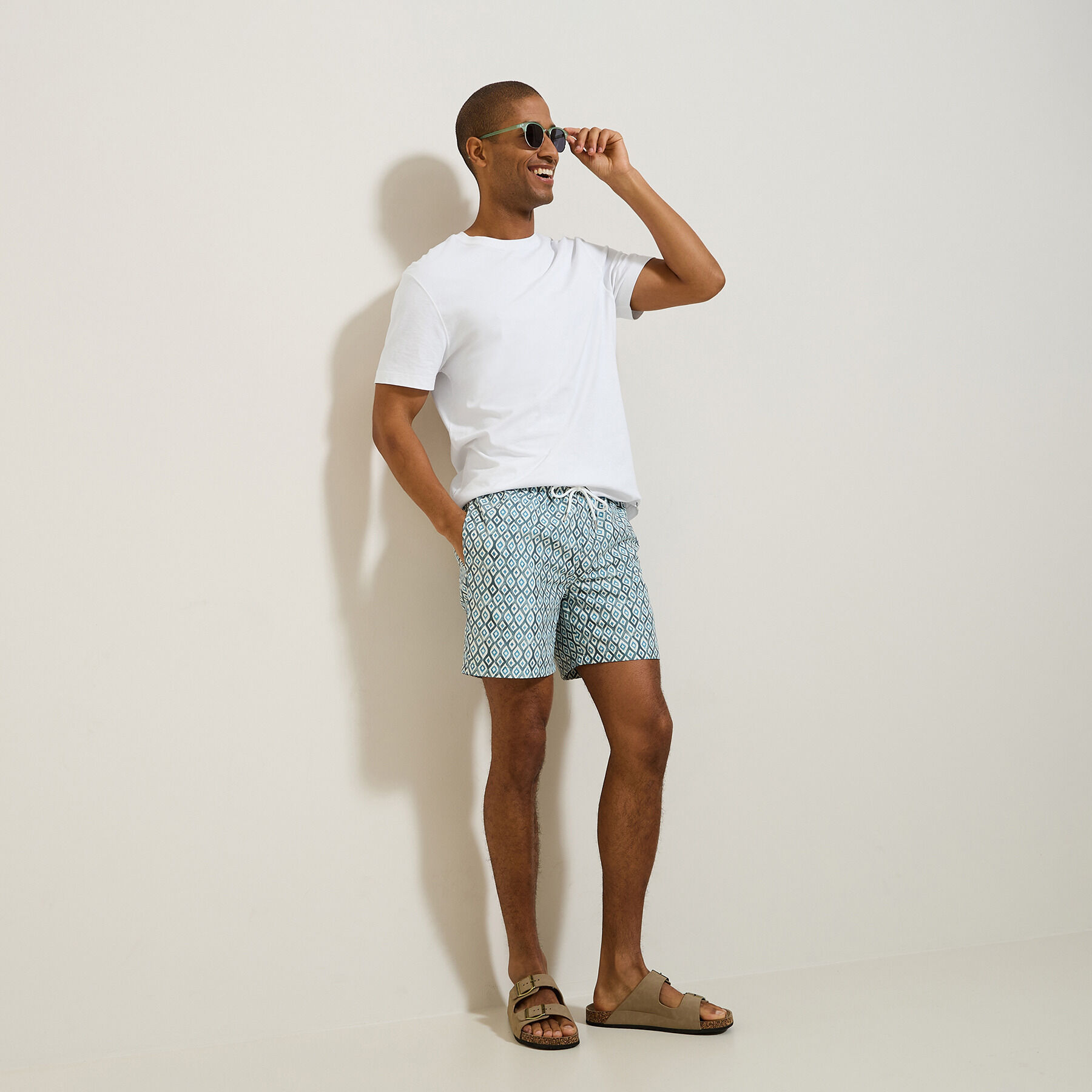 Maillot de bain imprime geometrique Vert Jules