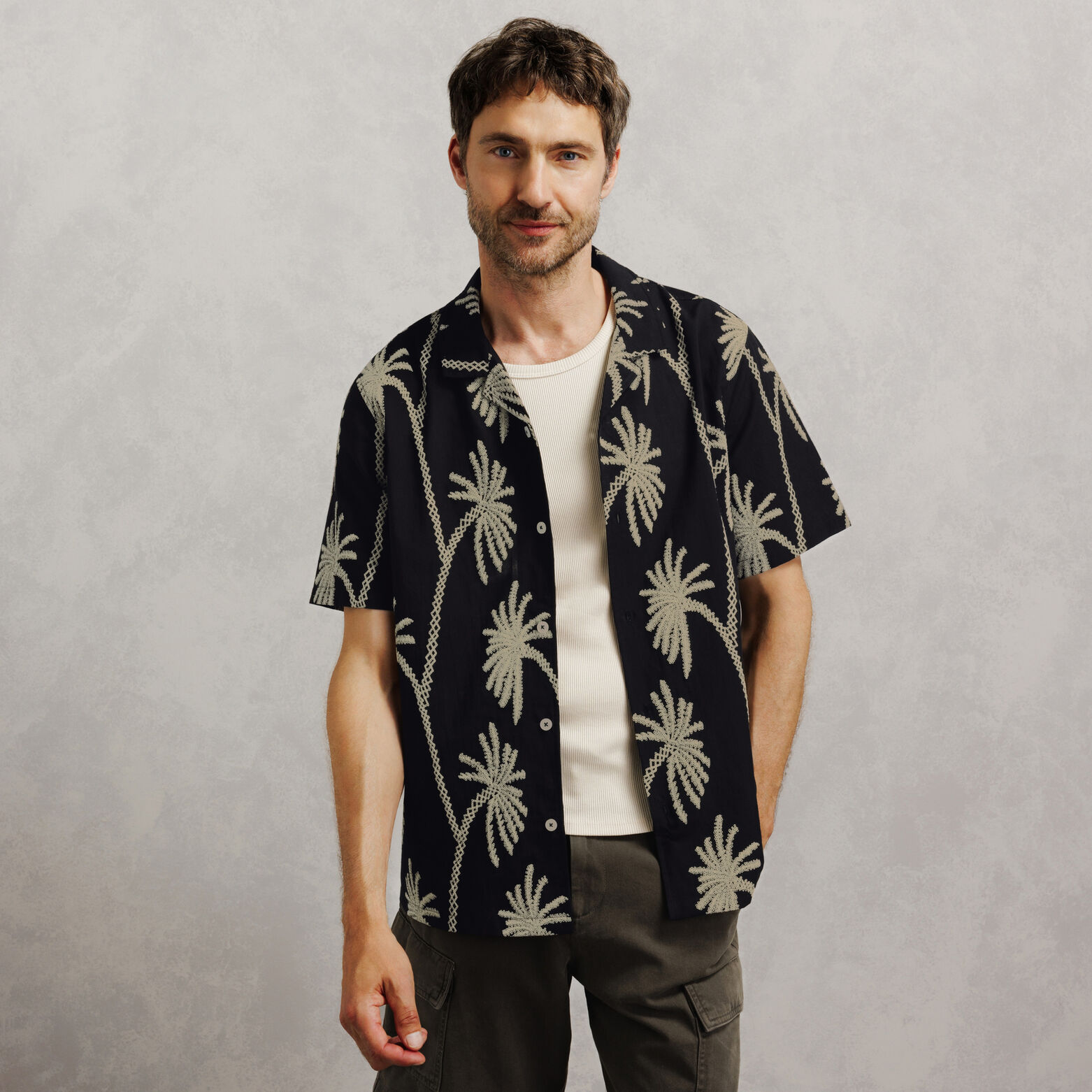 Hemd met korte mouwen, 100% katoen, palmbomenprint