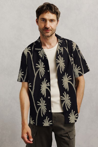 Chemisette 100% coton imprim&eacute; palmiers