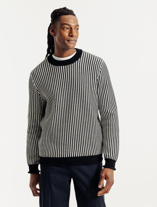 Trui ronde hals in gestreept jacquard