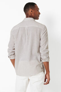 Chemise en coton lin rayée col boutonné