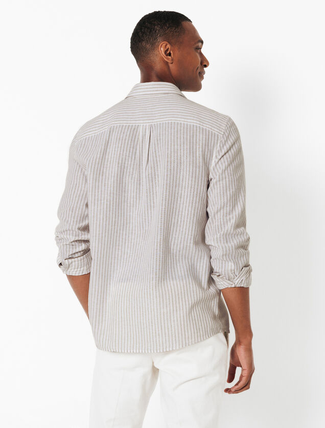 Chemise en coton lin rayée col boutonné