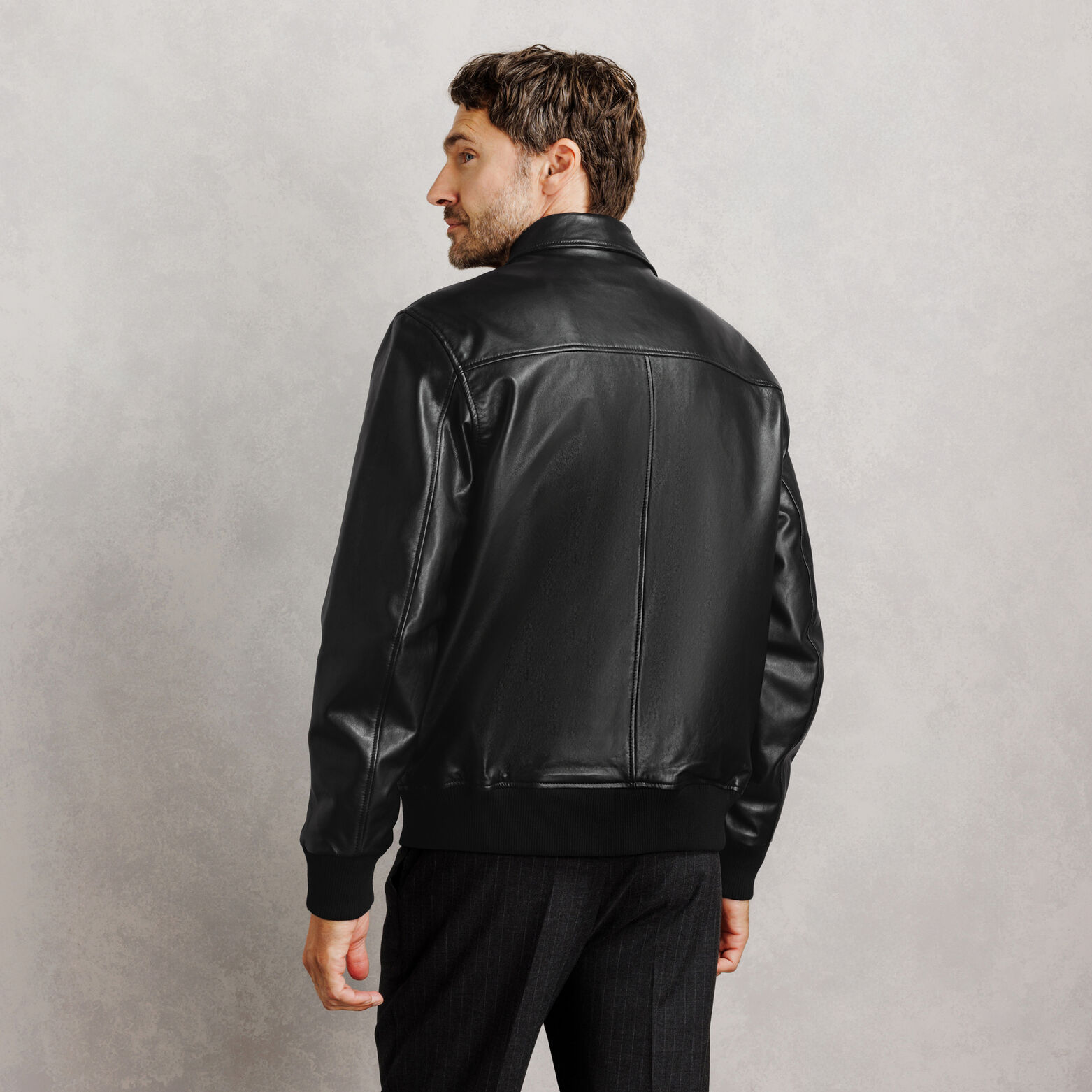 Blouson 100% leer met hemdkraag