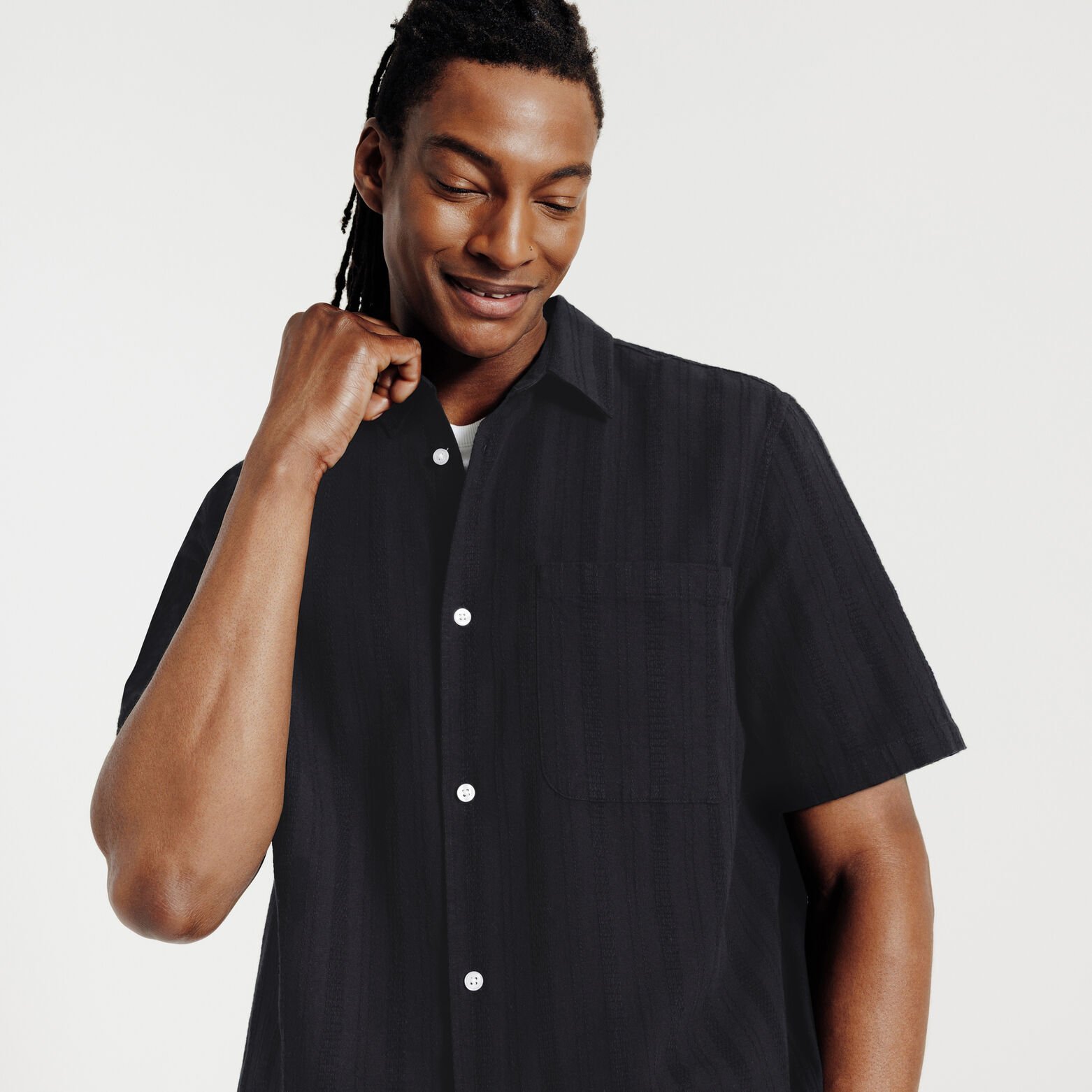 Chemisette en coton ray&eacute;e ton sur ton