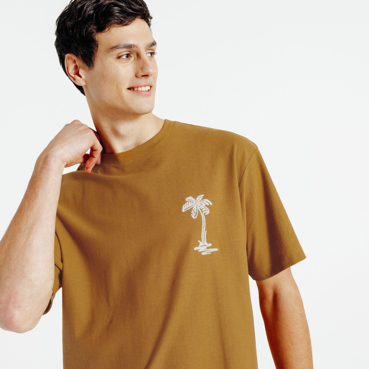 T-shirt in fantasiestof, borduursel voor- en achte