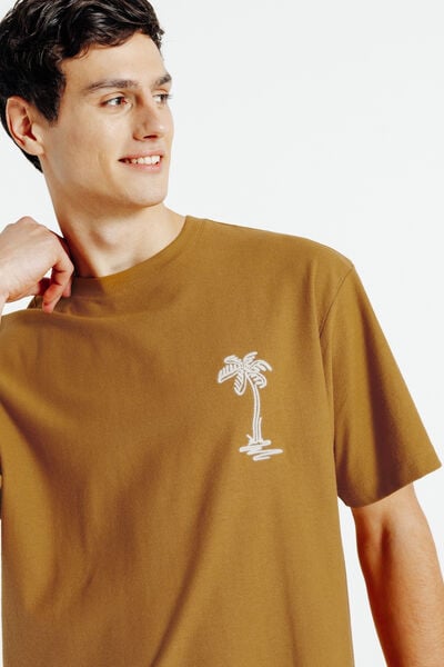 T-shirt in fantasiestof, borduursel voor- en achte