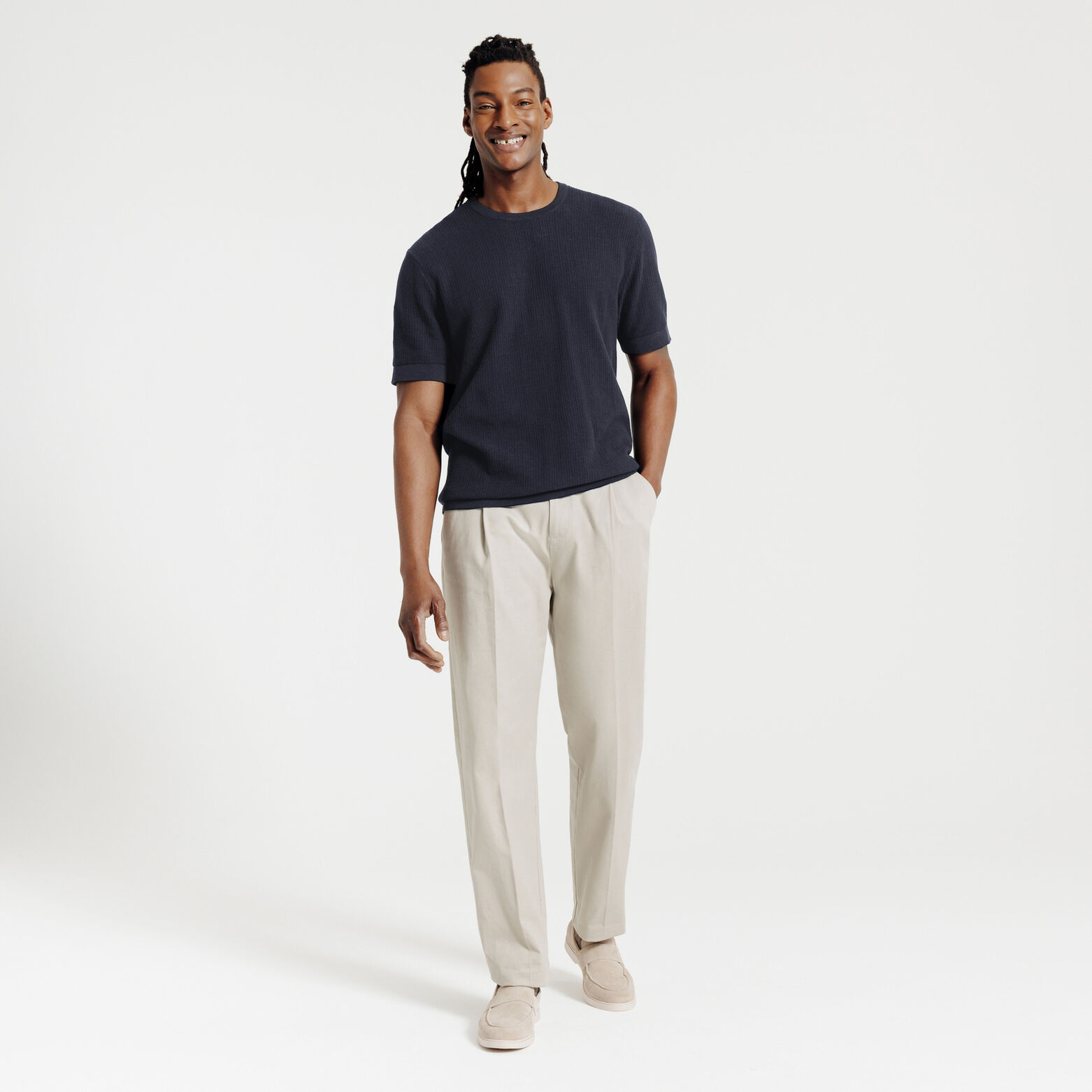 Trui ronde hals korte mouwen in stekenpatroon