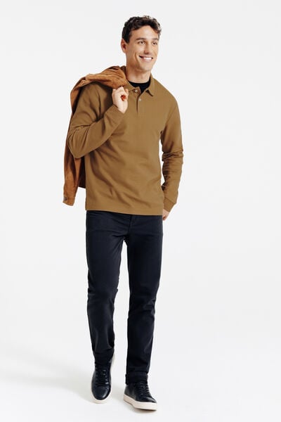 Polo manches longues piqu&eacute; uni