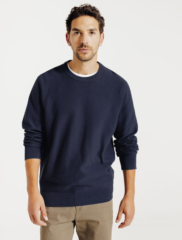 Pull col rond jeux de points fantaisie