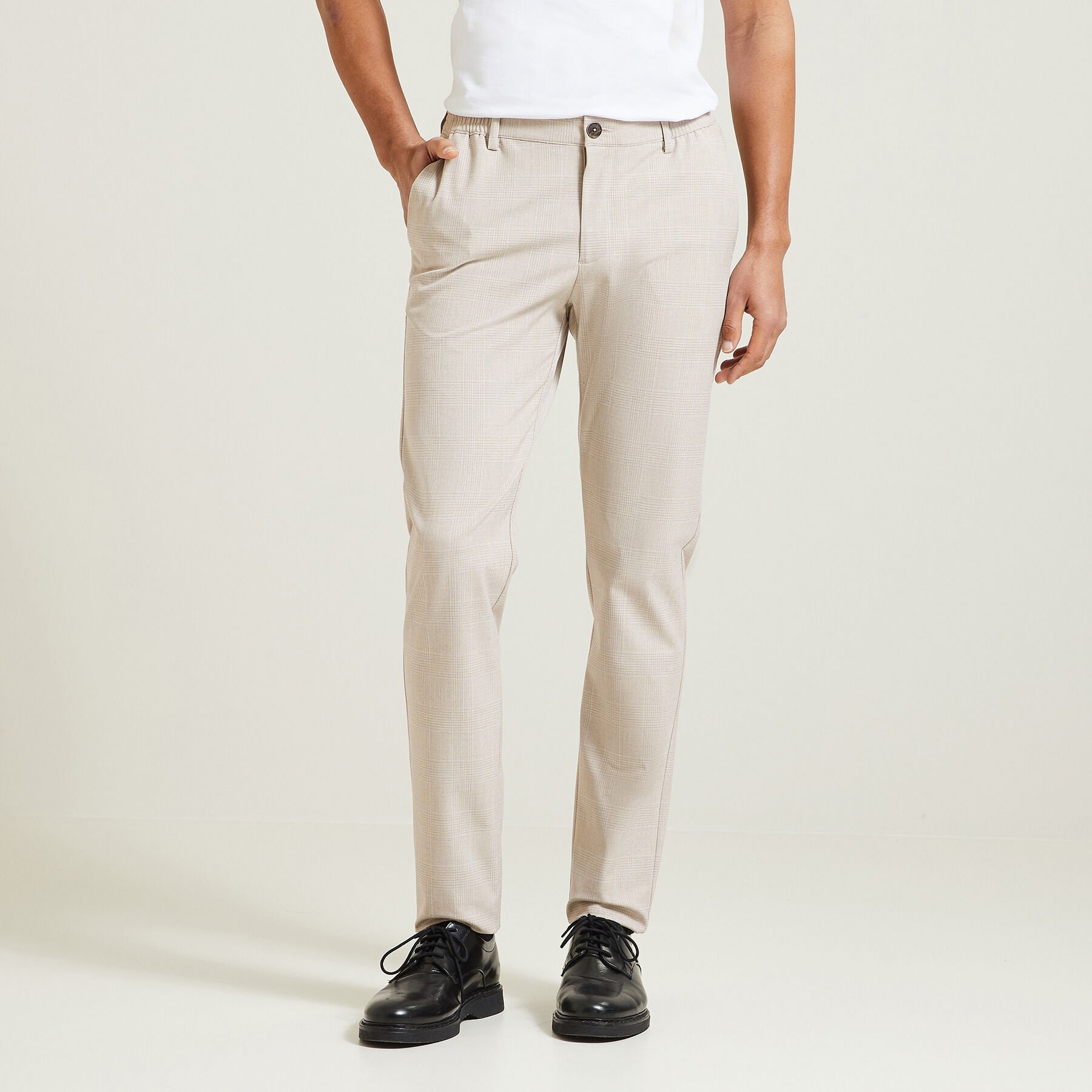 Pantalon a carreau beige best sale